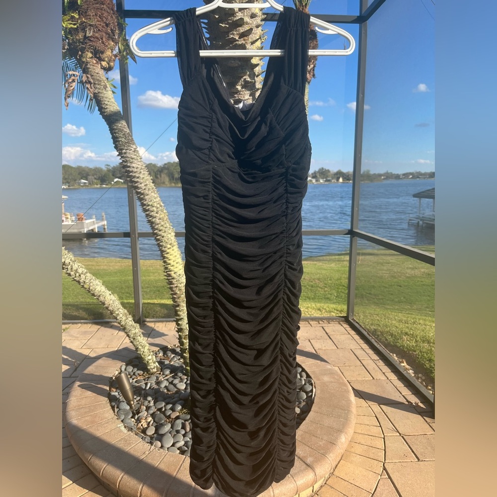 ASTR Ruched Black Stretch Mini Dress NWT